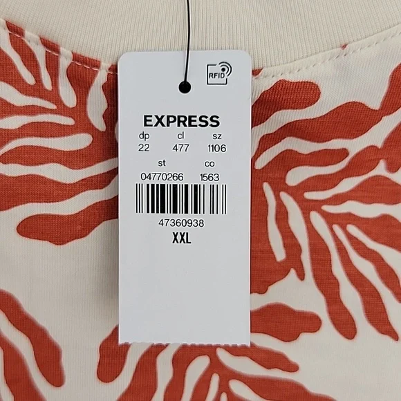 NWT Express Pima Cotton Graphic T Cream Top with Rust Leaf Print Sz XXL - Picture 4 of 9